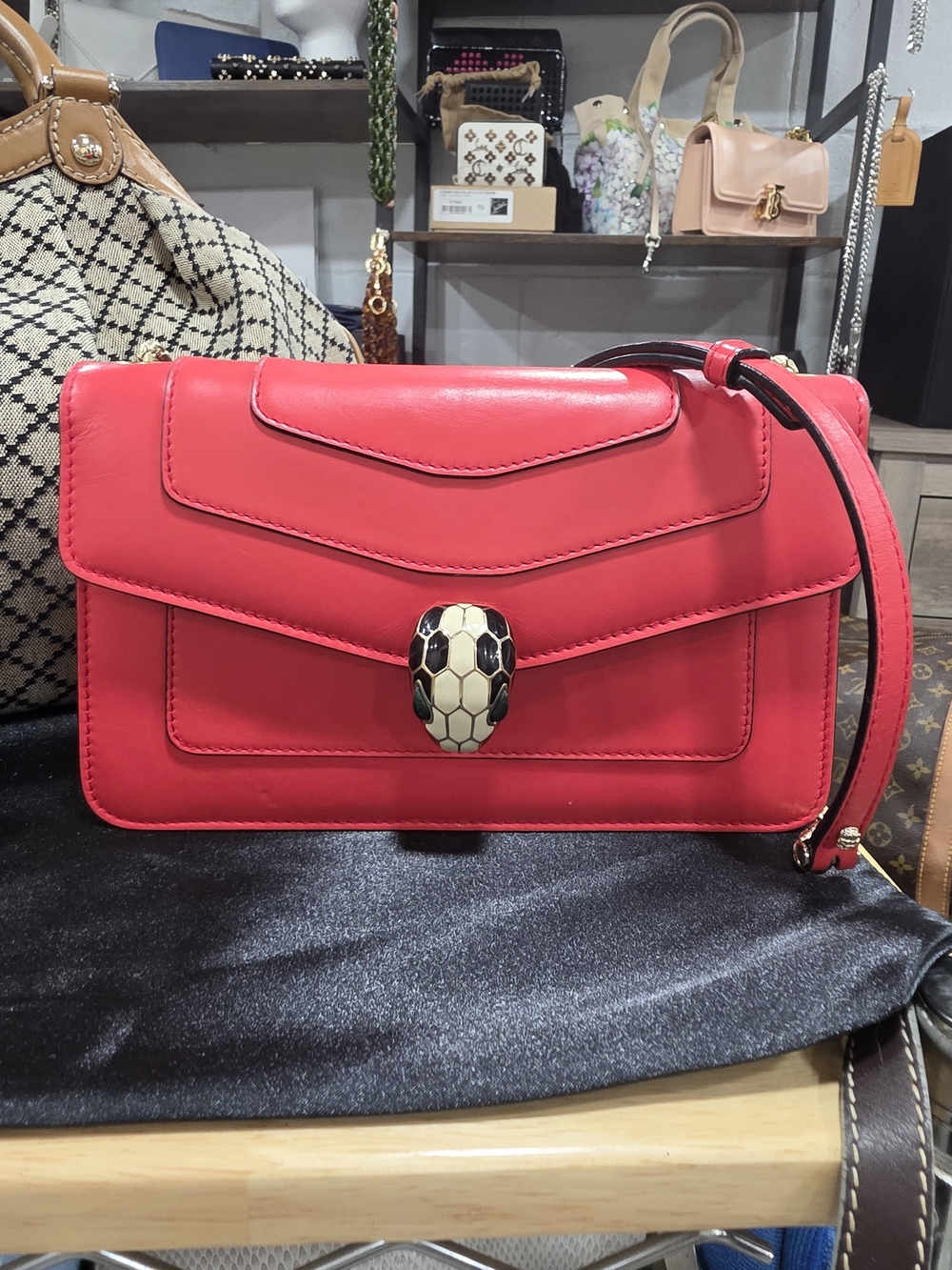 Bulgari Red Leather Serpentine Forever Crossbody